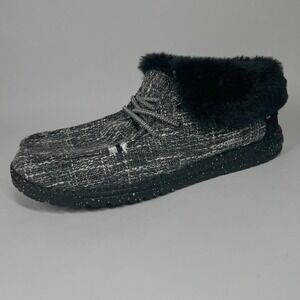 Hey Dude Wendy Fold Boho Black Faux Fur Lined Loafer‎ Slip On Shoes W11
